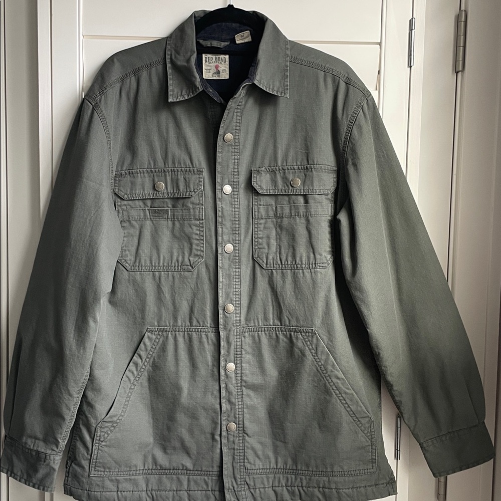 Red Head Brand men's olive snap front utility jacket Quilted Inner Lining